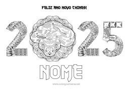 Desenho para personalizar Mandala Feliz Ano Novo Ano Novo Chinês Serpente Répteis 2025