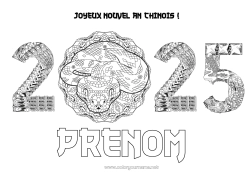 Coloriage gratuit Mandala Bonne année Nouvel An chinois Serpent Reptiles 2025