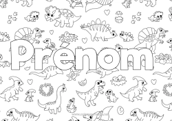 Coloriage à personnaliser Dinosaures Animal Nom décoré Diplodocus Tricératops Fond décoratif