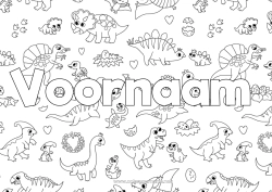 Gratis kleurplaat Dinosaurussen Dier Gedecoreerde naam Diplodocus Triceratops Decoratieve achtergrond