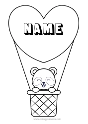 Free drawing Heart Kawaii Vehicles Animal Panda Hot air balloon Other animals of the world Aerial vehicles