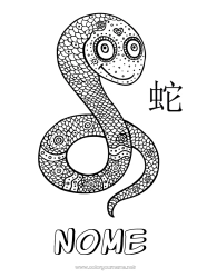 Desenho para personalizar Mandala Feliz Ano Novo Animal Ano Novo Chinês Serpente Répteis 2025