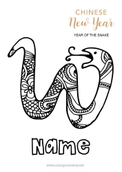 Free coloring Mandala Happy new year Animal Chinese New Year Snake Zentangle Reptiles 2025