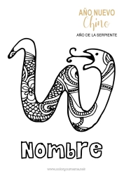 Dibujo libre Mandala Feliz año Animales Año Nuevo chino Serpiente Zentangle Reptiles 2025