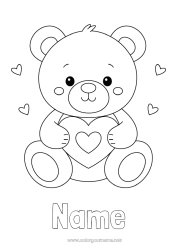 Child coloring page Bear Cute Heart I love you Teddy Bear Valentine's Day Forest animals Games and toys Plush