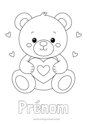 Coloriage gratuit Ours Mignon Coeur Je t'aime Ourson Saint valentin Animaux de la forêt Jeux et jouets Peluche