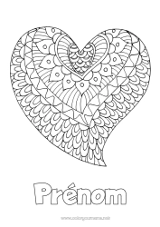 Coloriage gratuit Coeur Mandala Bonne fête Je t'aime Saint valentin Grand coeur