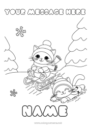 Free drawing Sport Cat Snow Winter Kawaii Sled Animal Dog and cat Winter Sports Winter Hat