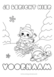 Gratis tekening Sport Kat Sneeuw Winter Kawaii Slee Dier Honden en katten Wintersporten Wintermuts