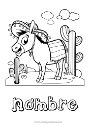 Colorear para personalizar Animales Cactus México Animales de granja Sombrero Burro