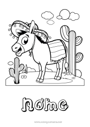 Desenho para personalizar Animal Cacto México Animais de fazenda Sombrero Burro