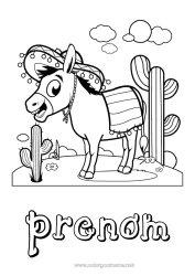 Coloriage à personnaliser Animal Cactus Mexique Animaux de la ferme Sombrero âne