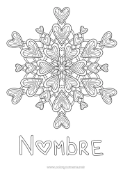 Colorear para personalizar Corazón Mandala Te amo Copos de nieve