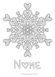 Desenho para personalizar Coração Mandala Eu te amo Flocos de neve