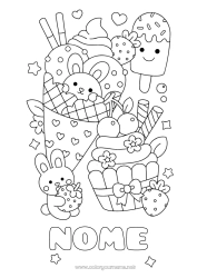 Desenho para personalizar Bolo Kawaii Coelho Frutas Guloseimas, doces Sorvete Cupcake Morango Animais da floresta