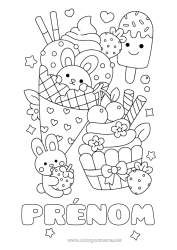 Coloriage à personnaliser Gâteau Kawaii Lapin Fruits Gourmandises, sucreries Glace Cupcake Fraise Animaux de la forêt