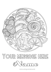 Free drawing Candlemas, Shrove Tuesday, Pancake day Pancakes Fruits Complex coloring pages Zentangle Orange