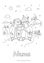 Free drawing Snow Winter Penguin Animal Flying birds and mammals Scarf