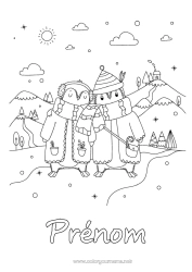 Coloriage gratuit Neige Hiver Pingouin, Manchot Animal Oiseaux et mammifères volants écharpe