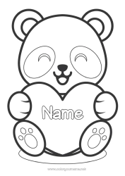 Free coloring Cute Heart Kawaii I love you Animal Panda Big heart Easy coloring pages Other animals of the world