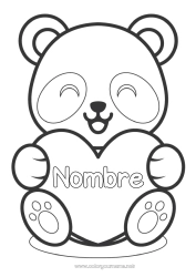 Dibujo libre Lindo Corazón Kawaii Te amo Animales Panda Gran corazón Dibujos fáciles para colorear Otros animales del mundo