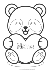 Desenho para personalizar Fofo Coração Kawaii Eu te amo Animal Panda Grande coração Desenhos para colorir fáceis Outros animais do mundo