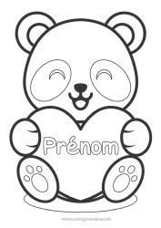 Dessin gratuit Mignon Coeur Kawaii Je t'aime Animal Panda Grand coeur Coloriages faciles Autres animaux du monde