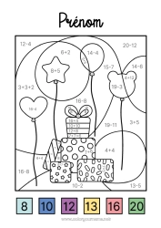 Coloriage gratuit Cadeaux Chiffre Ballons Fête Coloriages magiques Activités enfants Soustractions Additions