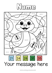 Coloring to customize Coloring by numbers Snake Subtractions Multiplications Additions Reptiles