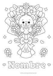 Colorear gratis Flores Corazón Kawaii Niñera Juegos y juguetes Peluche Ramillete