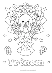 Coloriage à personnaliser Fleurs Coeur Kawaii Nounou Jeux et jouets Peluche Bouquet