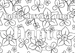 Coloring to customize Flowers Spring Clover Decorated name Daffodils Decorative background