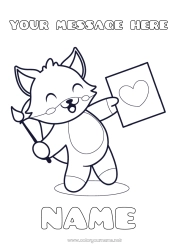 Child coloring page Cute Heart Art Fox Animal Brush Forest animals