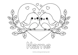 Free drawing Heart Bird I love you Animal Valentine's Day Flying birds and mammals