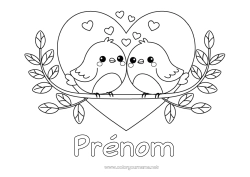 Coloriage à personnaliser Coeur Oiseau Je t'aime Animal Saint valentin Oiseaux et mammifères volants