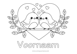 Gratis kleurplaat Hart Vogel Ik hou van jou Dier Valentijnsdag Vogels en vliegende zoogdieren