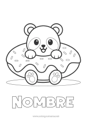 Dibujo libre Lindo Tarta Kawaii Animales Panda Donuts Dibujos fáciles para colorear Otros animales del mundo