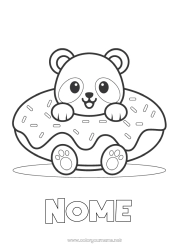 Desenho para personalizar Fofo Bolo Kawaii Animal Panda Rosquinhas Desenhos para colorir fáceis Outros animais do mundo