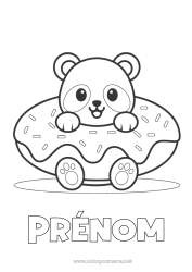 Coloriage à personnaliser Mignon Gâteau Kawaii Animal Panda Donuts Coloriages faciles Autres animaux du monde