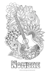 Dibujo libre Flores Música Zentangle Día Mundial de la Música Guitarra Instrumentos de música