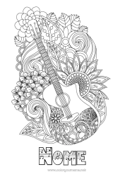 Desenho grátis Flores Música Zentangle Festa da Música Guitarra Instrumentos musicais