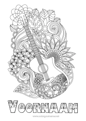 Gratis tekening Bloemen Muziek Zentangle Muziekfestival Gitaar Muziekinstrumenten