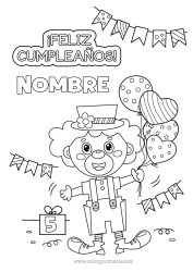 Colorear gratis Regalos Cumpleaños Globos Clown Mensaje de feliz cumpleaños (inglés) Edad personalizable