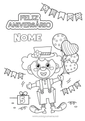 Desenho grátis Presentes Aniversário Bolas Palhaço Feliz aniversário (francês) Mensagem Idade comemorada personalizável