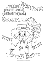 Kostenlose Zeichnung Geschenke Geburtstag Luftballons Clown Alles Gute zum Geburtstag (Französisch) Nachricht Angepasstes Geburtstagsalter