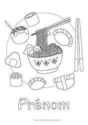 Coloriage à personnaliser Nourriture Japon Sushis Ramen