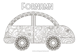 Färgläggningssida att anpassa Fordon Bil Zentangle Bilar, skåpbilar och husbilar