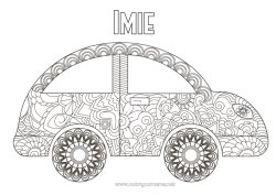 Kolorowanka do personalizacji Pojazdy Samochód Zentangle Samochody, furgonetki i kampery