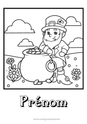 Coloriage gratuit Chaudron magique Trèfle Irlande Fête de la Saint Patrick Chapeau