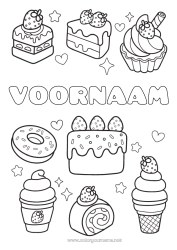 Gratis kleurplaat Taart Kawaii Donuts Lekkernijen, zoetigheden IJs Cupcake